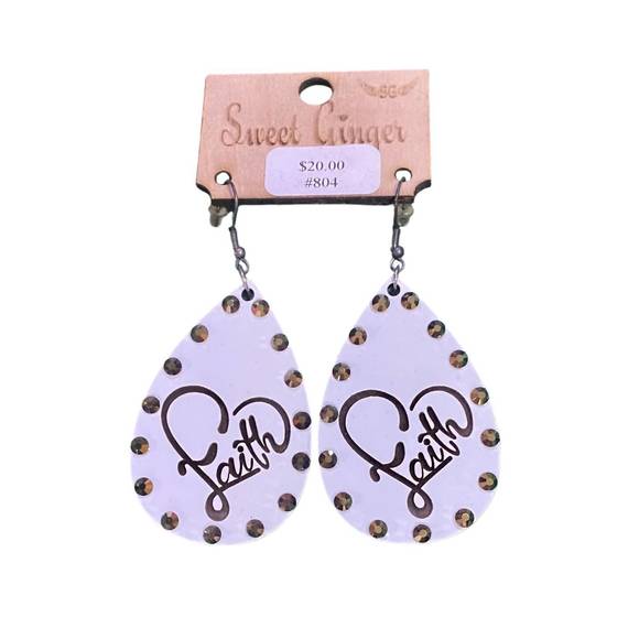 NEW SWEET GINGER faith etched teardrop earrings in white multi - Picture 1 of 1